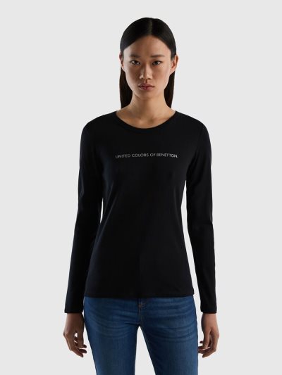 Black Women's Benetton 100% Cotton Long Sleeve Long Sleeve T-shirts | AU612930