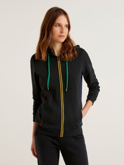 Black Women's Benetton 100% Cotton Zip And Hood Hoodie | AU480539