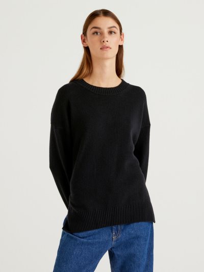 Black Women's Benetton Boxy Fit Wool Blend Crew Neck Sweaters | AU249363