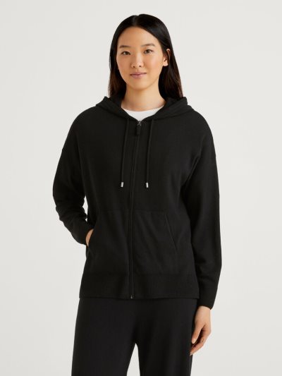 Black Women's Benetton Cashmere Blend Hood Cardigan | AU149563