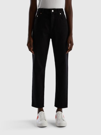 Black Women's Benetton Cropped High-waisted Jeans | AU494891