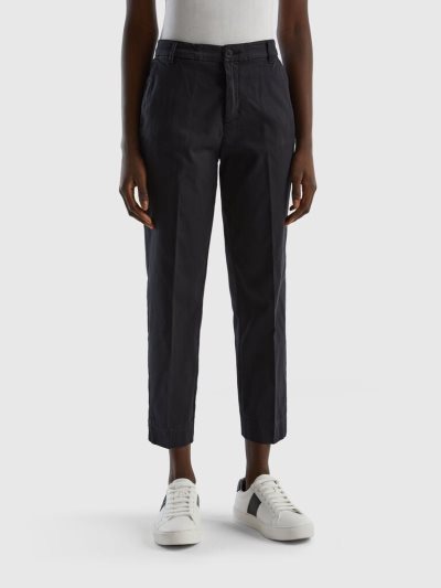 Black Women's Benetton Cropped Stretch Cotton Chinos | AU525473