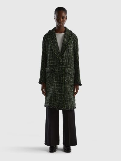 Black Women's Benetton Duster Tweed Coats | AU122776