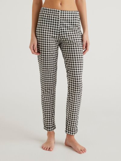 Black Women's Benetton Flowy Check Trousers | AU693876