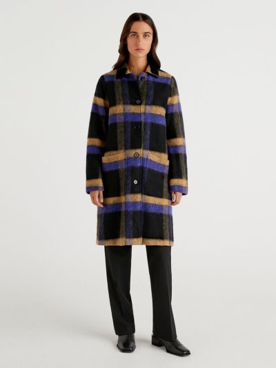 Black Women's Benetton Jacquard Check Coats | AU347348