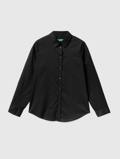 Black Women's Benetton Lightweight Cotton Shirts | AU511305
