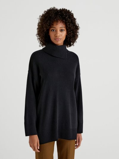 Black Women's Benetton Opening On The Neck Sweaters | AU831545