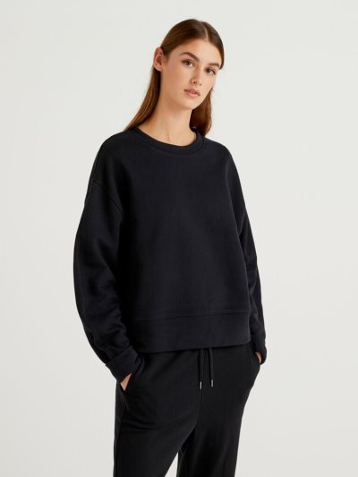 Black Women's Benetton Oversized 100% Cotton Sweatshirt | AU214476