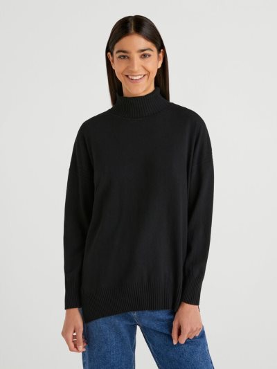 Black Women's Benetton Oversized Fit Cashmere Blend Turtleneck Sweaters | AU305317