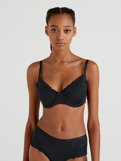 Black Women's Benetton Padded Lace And Bow Bras | AU258116