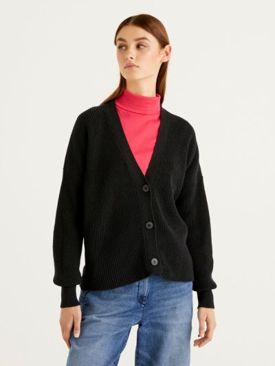 Black Women's Benetton Recycled Cotton Blend Cardigan | AU575071