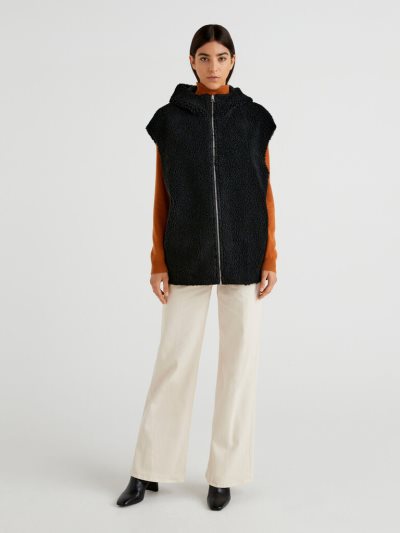 Black Women's Benetton Reversible Hood Vest | AU556784