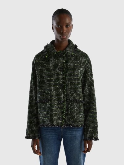 Black Women's Benetton Shirt-jacket Tweed Jackets | AU853636