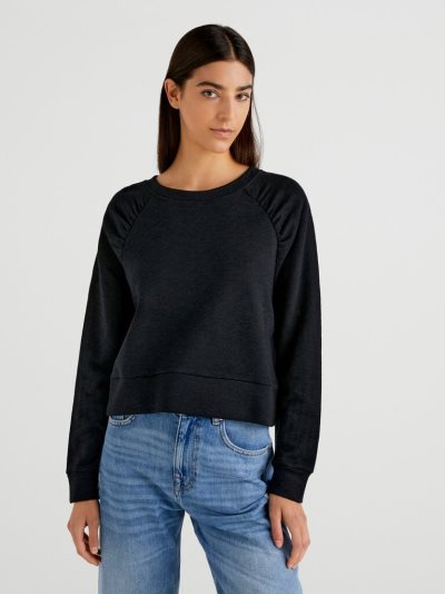 Black Women's Benetton Short Wide Crew Neck Sweatshirt | AU274371
