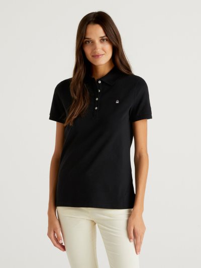 Black Women's Benetton Stretch Cotton Polo Shirts | AU968255