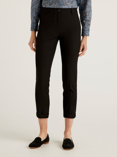 Black Women's Benetton Stretch Cuffs Trousers | AU687447