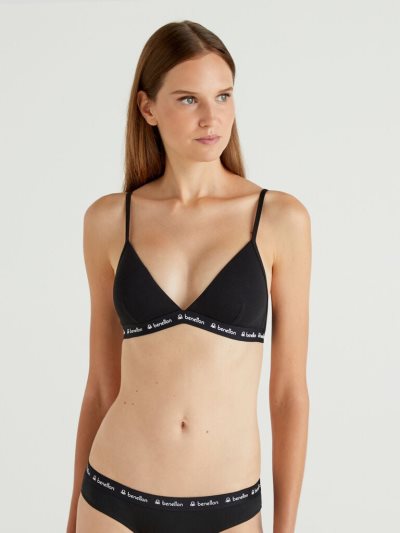 Black Women's Benetton Triangle Organic Cotton Bras | AU340762