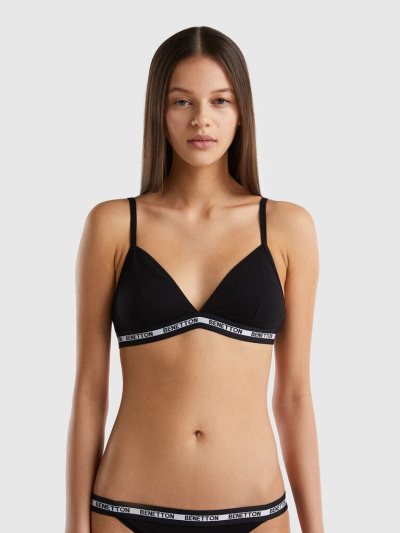 Black Women's Benetton Triangle Organic Cotton Bras | AU595445