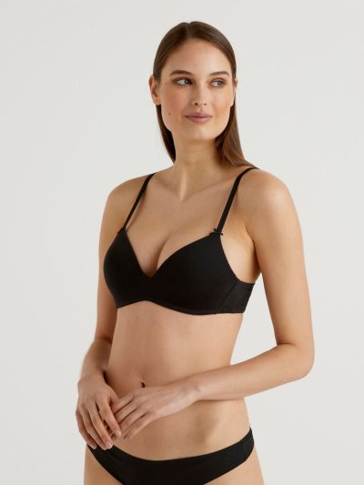 Black Women's Benetton Triangle Stretch Organic Cotton Bras | AU522498