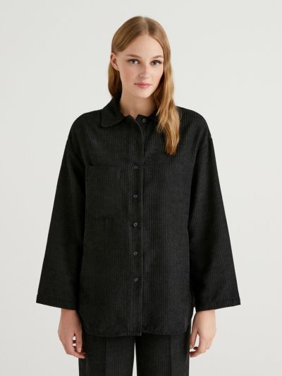 Black Women's Benetton Velvet Ribbed Shirts | AU755098