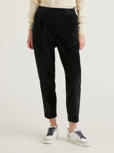 Black Women's Benetton Velvet Stretch Waist Chinos | AU453749