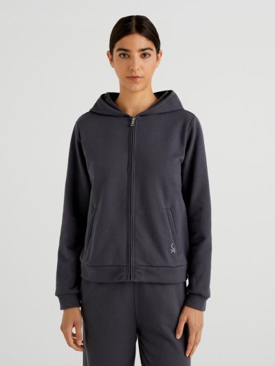 Black Women's Benetton Warm Zip Hoodie | AU714641