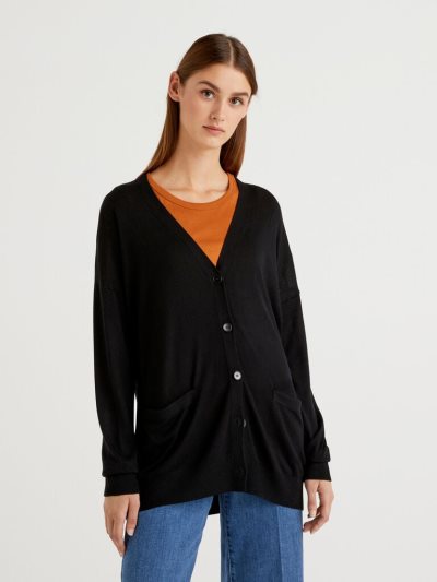 Black Women's Benetton Wool And Cashmere Blend Cardigan | AU443021