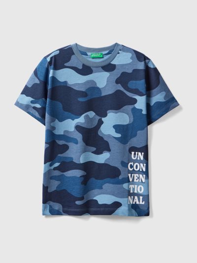 Blue Kids' Benetton 100% Cotton Print Short Sleeve T-shirts | AU782124