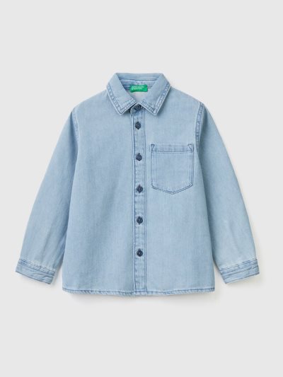 Blue Kids' Benetton Denim Breast Pocket Shirts | AU484801