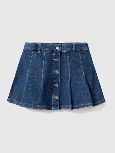 Blue Kids' Benetton Denim Pleats Mini Skirts | AU313590