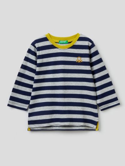 Blue Kids' Benetton Striped Organic Cotton Long Sleeve T-shirts | AU693156