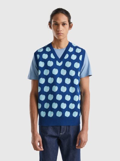 Blue Men's Benetton Apple Pattern Vest | AU443511