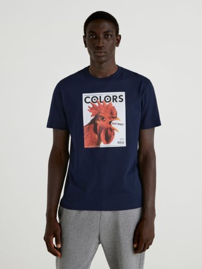 Blue Men's Benetton Colors Pure Cotton Short Sleeve T-shirts | AU333167
