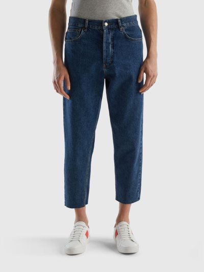 Blue Men's Benetton Cropped Loose Fit Jeans | AU938291