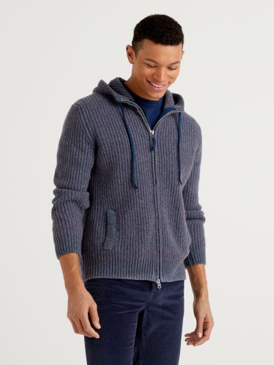 Blue Men's Benetton Hood Shetland Wool Crew Neck Sweaters | AU461939
