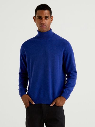 Blue Men's Benetton Pure Merino Wool Turtleneck High Neck Sweaters | AU393033