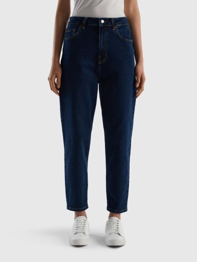 Blue Women's Benetton Cropped Mom Fit Jeans | AU701351