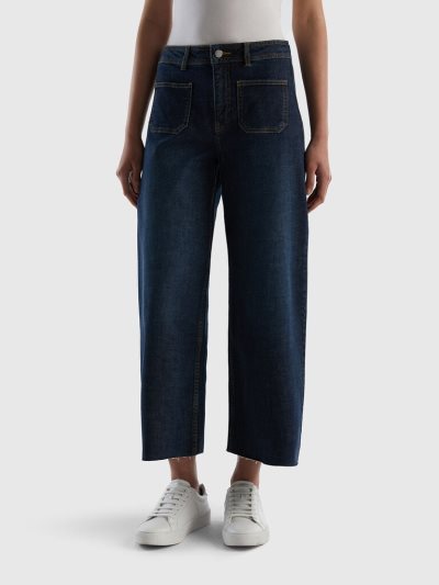 Blue Women's Benetton Cropped Wide Leg Jeans | AU959463