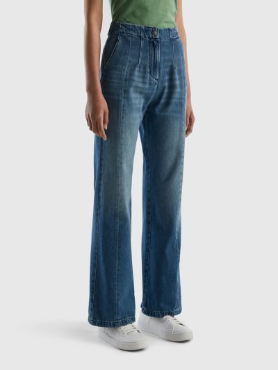 Blue Women's Benetton Flared 100% Cotton Jeans | AU464497