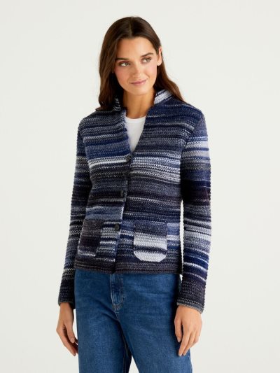 Blue Women's Benetton Knit Multicolor Wool Blend Jackets | AU416329