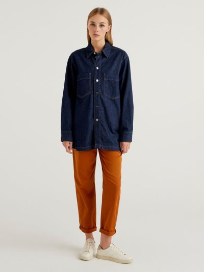 Blue Women's Benetton Lightweight Oversized Shirts | AU875553