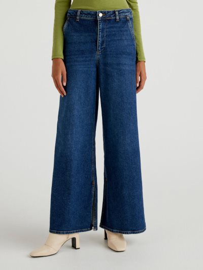Blue Women's Benetton Palazzo Slit At The Bottom Jeans | AU650493