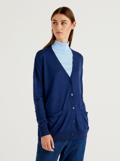 Blue Women's Benetton Wool And Cashmere Blend Cardigan | AU866784