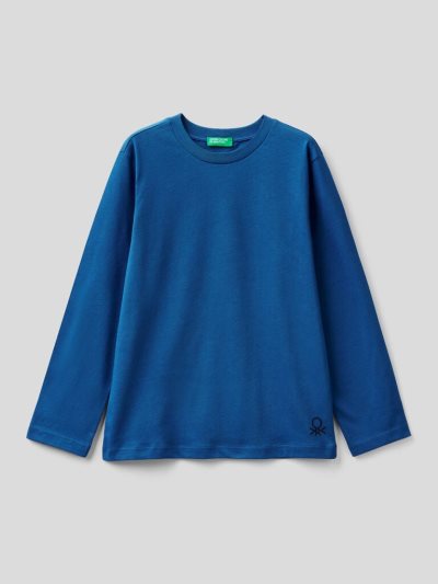 Bright Blue Kids' Benetton 100% Organic Cotton Crew Neck Long Sleeve T-shirts | AU532804
