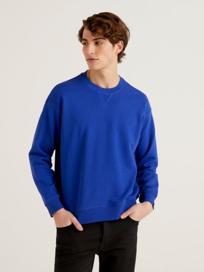 Bright Blue Men's Benetton 100% Cotton Pullover Sweatshirt | AU293404
