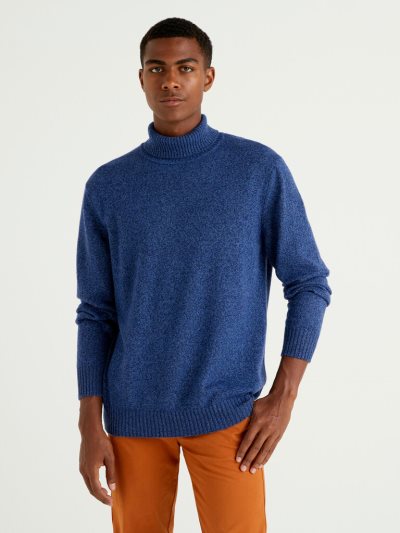 Bright Blue Men's Benetton Cashmere And Wool Blend Turtleneck High Neck Sweaters | AU560456