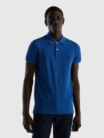 Bright Blue Men's Benetton Cornflower Blue Slim Fit Short Sleeve Polos | AU848145