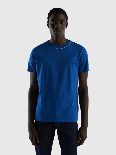 Bright Blue Men's Benetton Long Fiber Cotton Print Short Sleeve T-shirts | AU795651