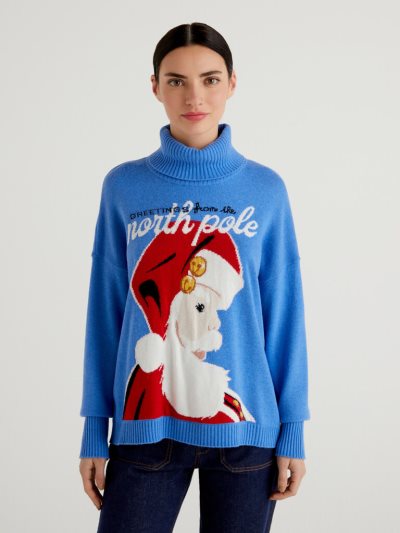Bright Blue Women's Benetton Christmas Cashmere Blend Turtleneck High Neck Sweaters | AU661735
