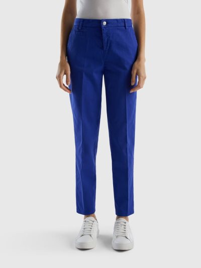 Bright Blue Women's Benetton Cornflower Blue Slim Fit Cotton Chinos | AU204617